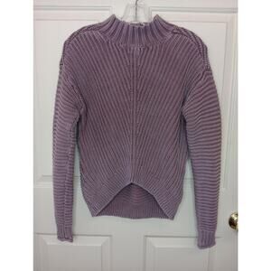 Lucky Brand Sweater Small Women Dusty Rose Textured Turtleneck 100% Cotton Hi-Lo